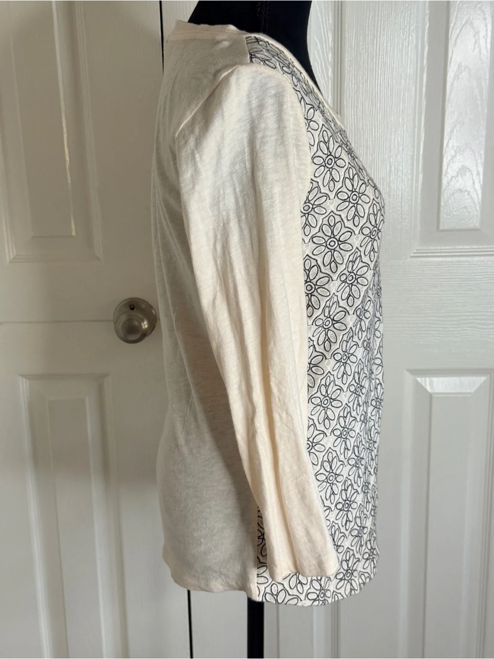J. Crew Embroidered Floral Lace Front Baseball Tee Size S EUC